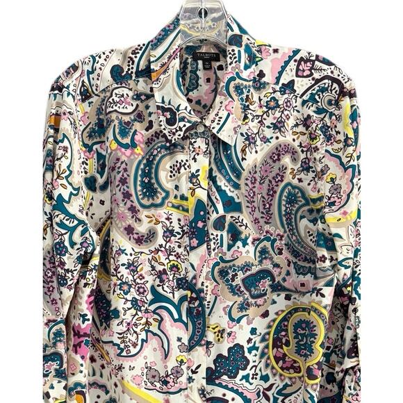 Talbots 1X Watercolor LS Tab Sleeve Paisley Button Up Blouse Shirt Top Plus - Picture 3 of 7